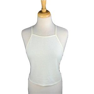 BP Nordstrom Womens Crop Top Rib Knit Halter Lace Up Back Ivory Size XL NWOT